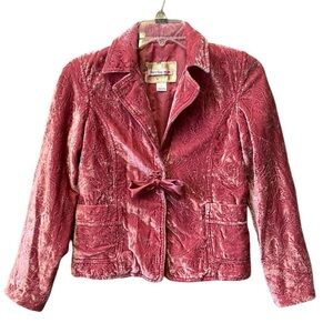 Vintage Old Navy Girls Pink Velvet Embroidered Blazer w/Bow Pockets Split Cuff L